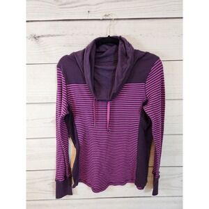 Eddie Bauer Women's Purple Stripe Cowl Neck Long‎  Sleeve Pullover Top L